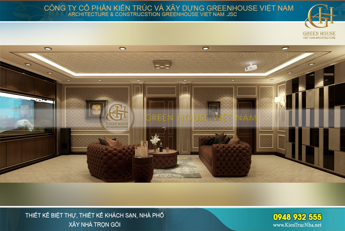 Toàn cảnh không gian rộng lớn thoáng đãng của phòng sinh hoạt chung