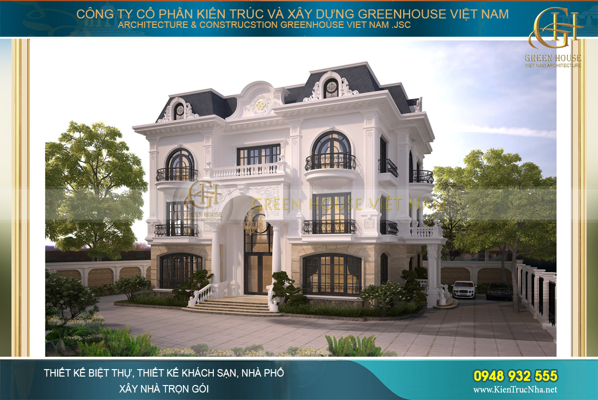 Thiết kế biệt thự gia đình tân cổ điển 3 tầng 1 tum đẹp tại Bắc Giang
