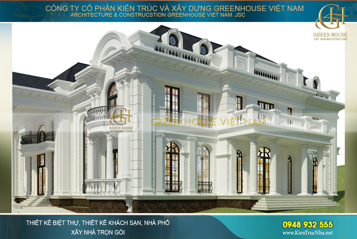 Dinh thự Pháp 2 tầng bề thế, lộng lẫy và nổi bật được tạo nên từ những đôi bàn tay khéo tay cùng trí tuệ thông minh của các KTS Green House Việt Nam