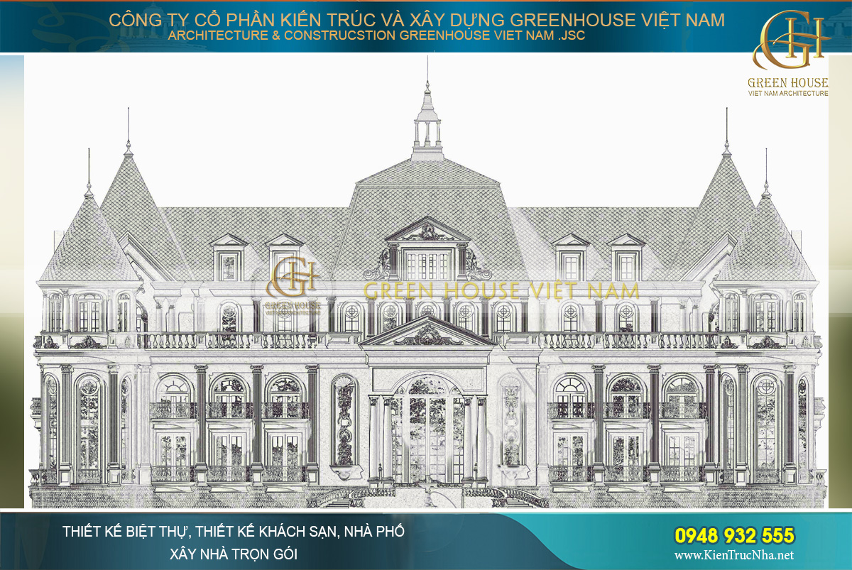 Bản vẽ sơ bộ kiến trúc ngoại thất của dinh thự Rạng Đông tại Phan Thiết