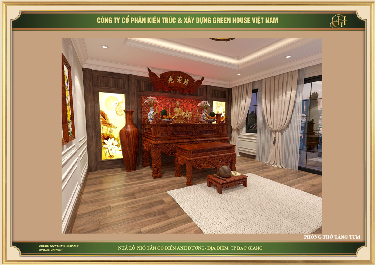 Thiết kế nội thất phòng thờ trang nghiêm cho nhà phố tân cổ điển tại Bắc Giang